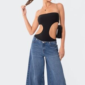 Black Strapless Cutout Top